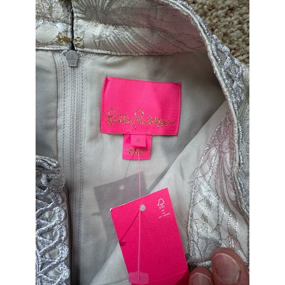 NWT-Lilly Pultizer Franci in Seaside Gray Metallic Full Bloom Brocade, size 4 - Picture 3 of 12